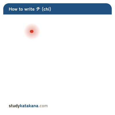 Animated stroke order for katakana チ — three strokes in sequence