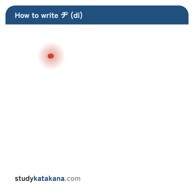 Animated stroke order for katakana ヂ — five strokes in sequence