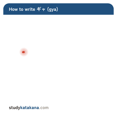 Animated stroke order for katakana ギャ — seven strokes in sequence