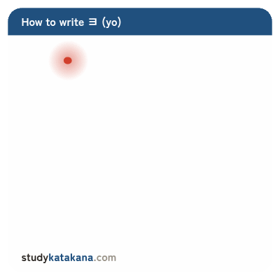 Animated stroke order for katakana ヨ — three strokes in sequence